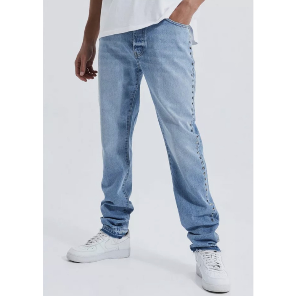 Boohoo Man Tall Slim Fit Stud Detail Rigid Denim Jean, Size 38​​​​​​​​​​​
